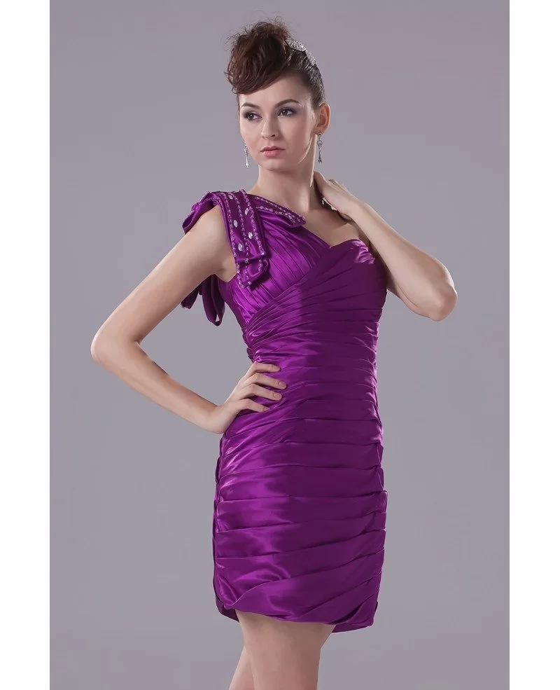 Purple Mini Short Pleated Party Dress One Shoulder #OP4391 $112.1 ...