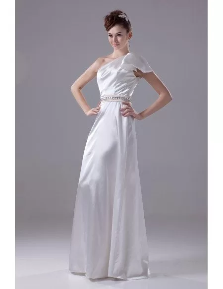 Beaded Sash Silky Satin One Strap Formal Dress Custom