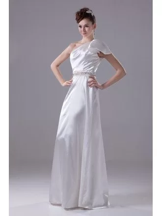 Beaded Sash Silky Satin One Strap Formal Dress Custom