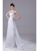 Beaded Sweetheart A-line White Satin Wedding Dress with Train
