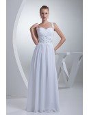 Pleated Sequins Long Chiffon White Wedding Dress with Straps