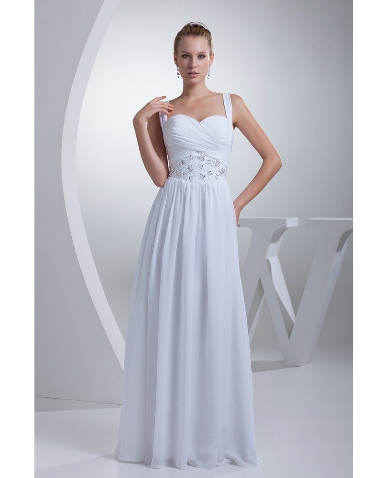 Pleated Sequins Long Chiffon White Wedding Dress with Straps #OP4418 ...