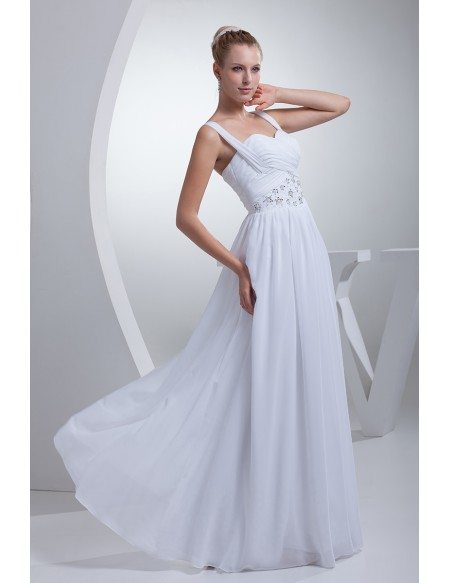 Pleated Sequins Long Chiffon White Wedding Dress with Straps #OP4418 ...