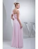 Pearl Pink Long Chiffon Floral Prom Dress with Beading