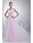 Pearl Pink Long Chiffon Floral Prom Dress with Beading