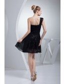 Little Black Lace One Strap Short Prom Dress