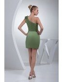Sage Green Classic Pleated One Shoulder Mini Short Bridesmaid Dress