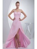Pink Split Front Sweetheart Long Prom Dress with Beading