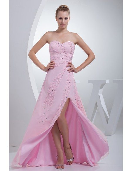 Pink Split Front Sweetheart Long Prom Dress with Beading
