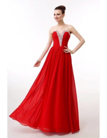 Empire Sweetheart Floor-Length Chiffon Prom Dress With Ruffle Beading Sequins