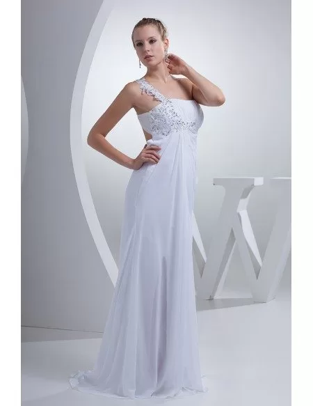 Gorgeous Beaded One Strap Chiffon Long Wedding Dress Split Front