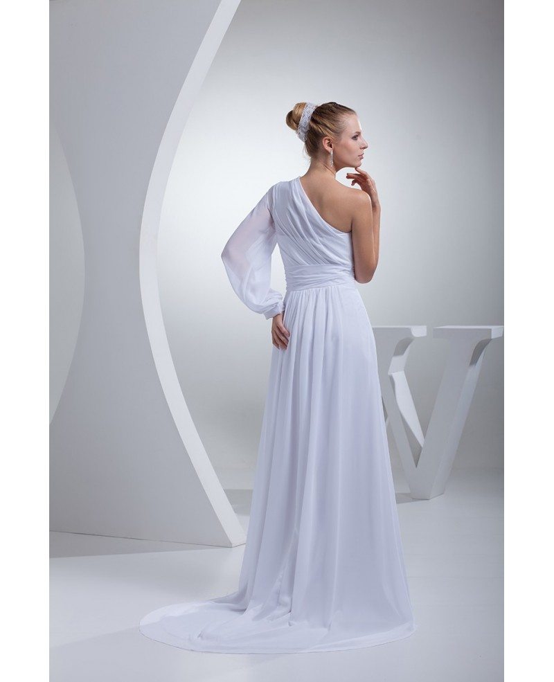 Grecian One Sleeve White Chiffon Long Beach Wedding Dress Op4431 151