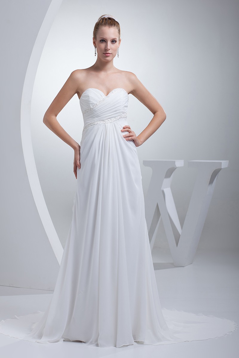 Sweetheart Strapless A-Line Chiffon Wedding Dress Bridal Gown -  TheCelebrityDresses