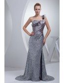 Sparkly Silver Sequins Pleated Split Front Prom Dress