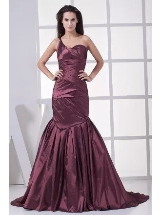 Grape Purple Pleated One Strap Mermaid Prom Dress