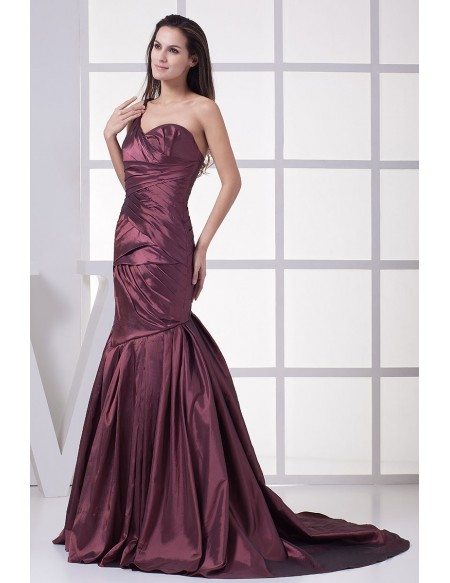 Grape Purple Pleated One Strap Mermaid Prom Dress