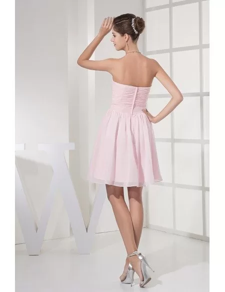 Simple Short Pink Strapless Chiffon Party Dress