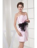 Pink with Black Bow Sash Pleated Bridesmaid Dress