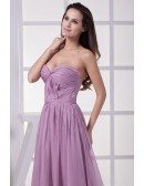 Sweetheart Lilac Purple Pleated Chiffon Long Dress with Train