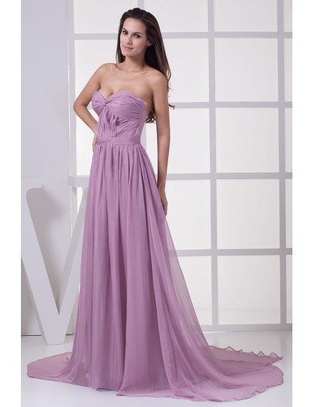 Sweetheart Lilac Purple Pleated Chiffon Long Dress with Train