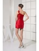 Little Red Mini Floral One Shoulder Pleated Bridal Party Dress