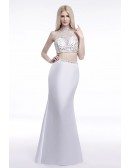 Two-Pieces High Neck Floor Length Prom Dress With Beading