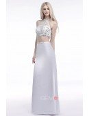 Two-Pieces High Neck Floor Length Prom Dress With Beading