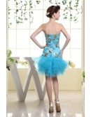 Sheath Sweetheart Short Tulle Prom Dress With Cascading Ruffle