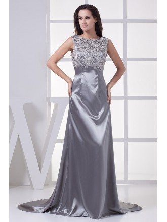 Silver Lacy Top Long Satin Formal Dress Custom