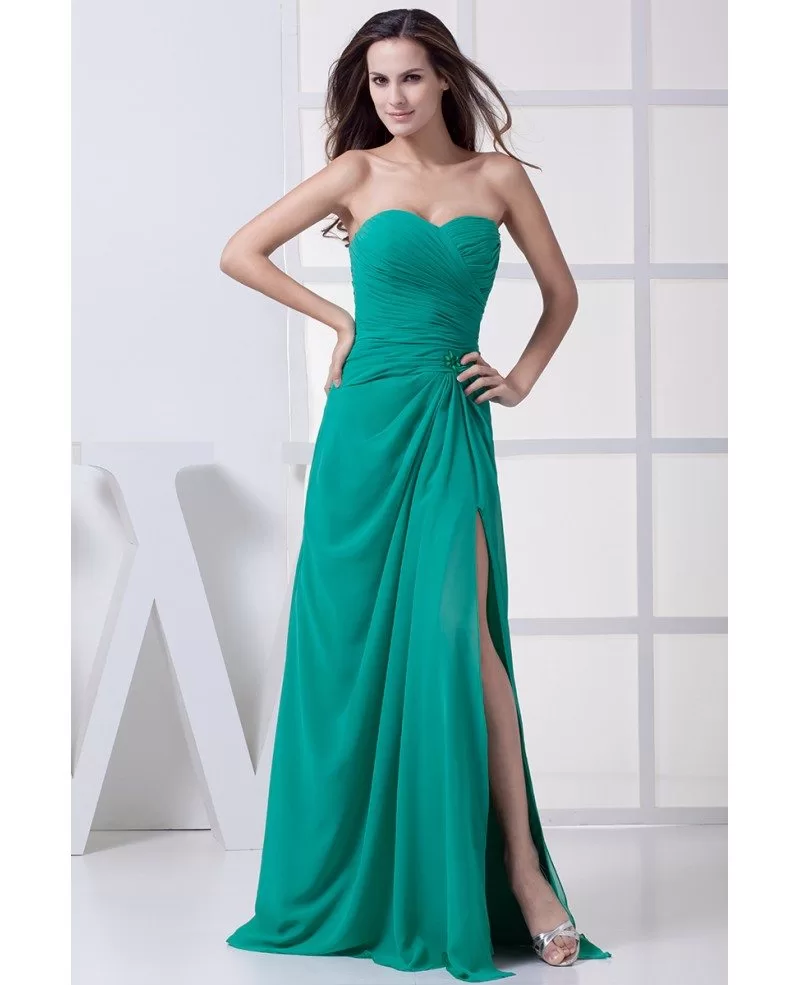 Turquoise Sweetheart Split Front Prom Dress Pleated Op4465 1391
