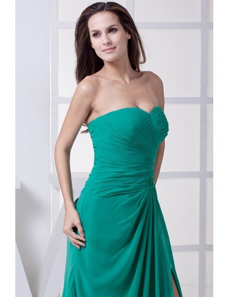 Turquoise Sweetheart Split Front Prom Dress Pleated