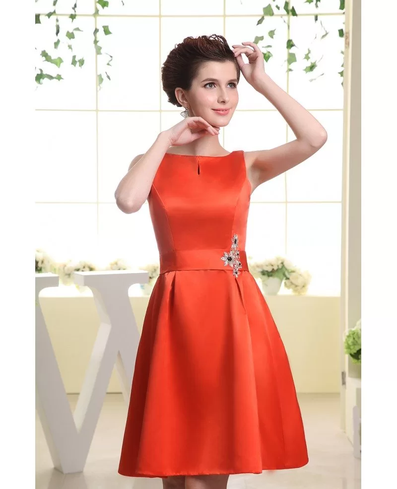 A line Scoop Neck Knee length Satin Wedding Guest Dress OP3062 96 GemGrace