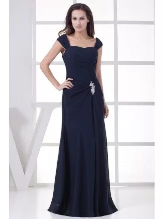 Classic Cap Sleeves Navy Blue Mother of Bride Dress Floor Length