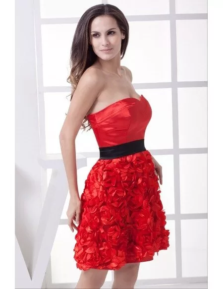 Cute Red and Black Handmade Flowers Short Party Dress