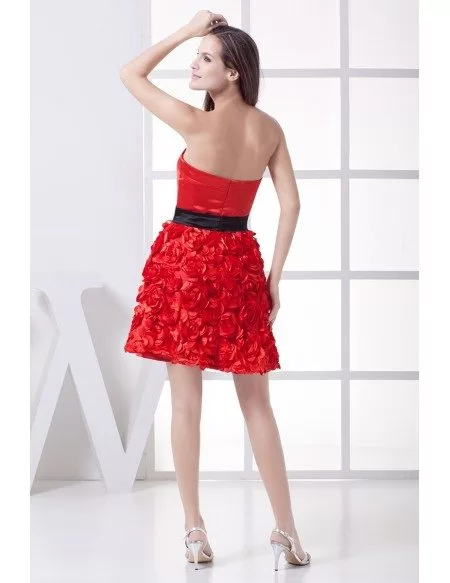 Cute Red and Black Handmade Flowers Short Party Dress