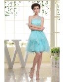 A-line One-shoulder Short Tulle Prom Dress With Cascading Ruffle