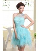 A-line One-shoulder Short Tulle Prom Dress With Cascading Ruffle
