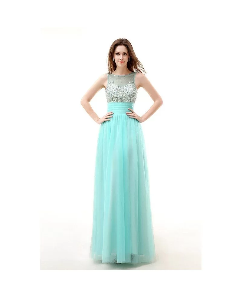 A-Line Scoop Neck Floor-Length Chiffon Prom Dress With Ruffle Beading # ...