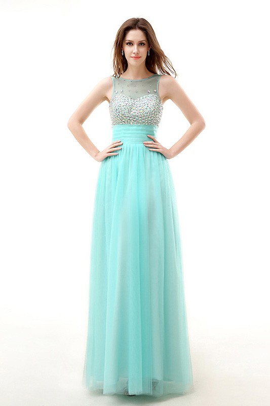 A-Line Scoop Neck Floor-Length Chiffon Prom Dress With Ruffle Beading # ...