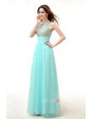 A-Line Scoop Neck Floor-Length Chiffon Prom Dress With Ruffle Beading