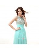 A-Line Scoop Neck Floor-Length Chiffon Prom Dress With Ruffle Beading