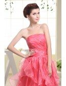 A-line Strapless Asymmetrical Tulle Prom Dress With Cascading Ruffle