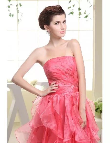 A-line Strapless Asymmetrical Tulle Prom Dress With Cascading Ruffle # ...