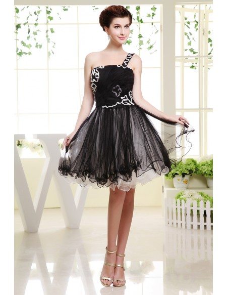 A-line One-shoulder Knee-length Tulle Prom Dress
