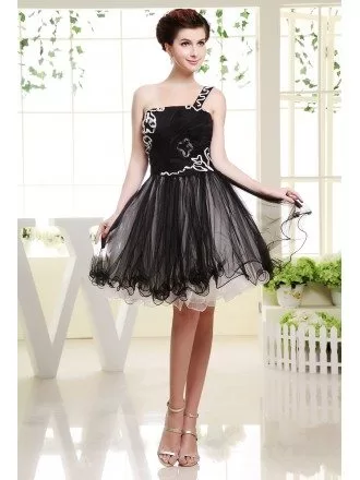 A-line One-shoulder Knee-length Tulle Prom Dress