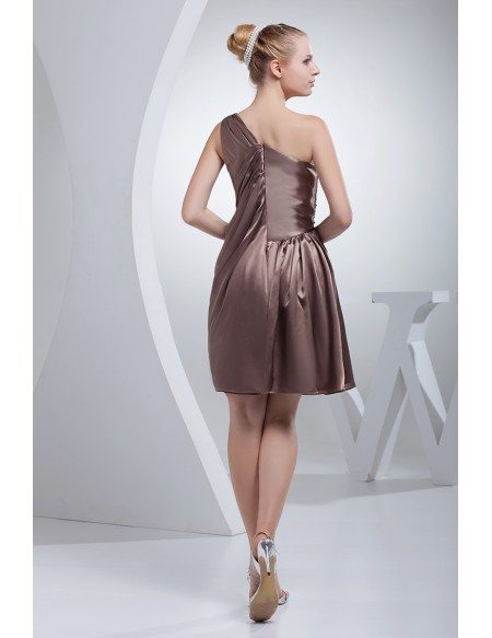 Pleated One Shoulder Short Bridesmaid Dress in Satin