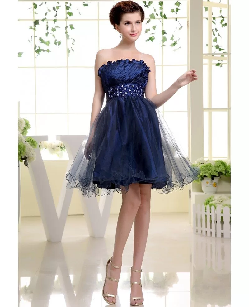 A Line Strapless Short Tulle Prom Dress With Beading Op3073 1269 