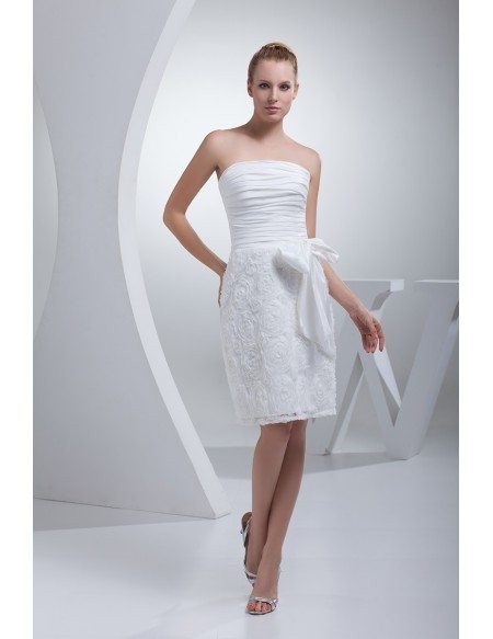 Elegant White Short Wedding Dresses Strapless Handmade Flowers Style ...