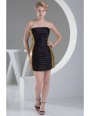 Little Black and Gold Strapless Pleated Cocktail Dress