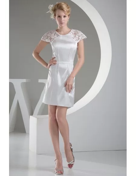 White Lace Cap Sleeves Short Wedding Dress Reception